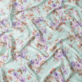 Mint Green Floral Print Premium Pure Silk Satin Fabric, 110 Cms Width, Made in South Korea-D25938