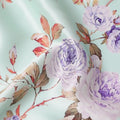 Mint Green Floral Print Premium Pure Silk Satin Fabric, 110 Cms Width, Made in South Korea-D25938