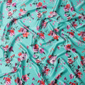 Turquoise Floral Print Premium Pure Silk Satin Fabric, 110 Cms Width, Made in South Korea-D25939