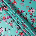 Turquoise Floral Print Premium Pure Silk Satin Fabric, 110 Cms Width, Made in South Korea-D25939