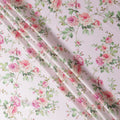 Blush Pink Floral Print Premium Pure Silk Satin Fabric, 110 Cms Width, Made in South Korea-D25937