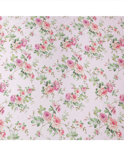 Blush Pink Floral Print Premium Pure Silk Satin Fabric, 110 Cms Width, Made in South Korea-D25937