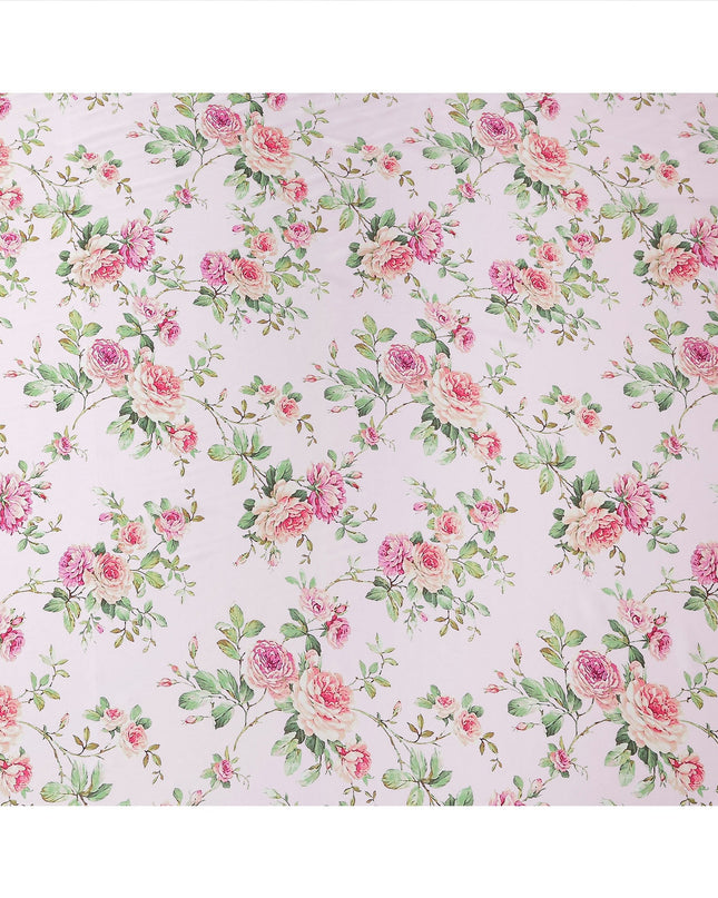 Blush Pink Floral Print Premium Pure Silk Satin Fabric, 110 Cms Width, Made in South Korea-D25937