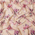 Beige Pink Leaf Print Premium Pure Silk Satin Fabric, 110 Cms Width, Made in South Korea-D25945