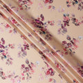 Beige Pink Leaf Print Premium Pure Silk Satin Fabric, 110 Cms Width, Made in South Korea-D25945