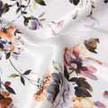 White Multicolor Floral Print Premium Pure Silk Satin Fabric, 110 Cms Width, Made in South Korea-D25940