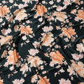 Black Peach Floral Print Premium Pure Silk Satin Fabric, 110 Cms Width, Made in South Korea-D25942