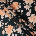 Black Peach Floral Print Premium Pure Silk Satin Fabric, 110 Cms Width, Made in South Korea-D25942