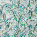 Sky Blue Green Floral Print Premium Pure Silk Satin Fabric, 110 Cms Width, Made in South Korea-D25944