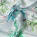 Sky Blue Green Floral Print Premium Pure Silk Satin Fabric, 110 Cms Width, Made in South Korea-D25944