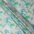 Sky Blue Green Floral Print Premium Pure Silk Satin Fabric, 110 Cms Width, Made in South Korea-D25944