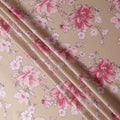 Beige Pink Floral Print Premium Pure Silk Satin Fabric, 110 Cms Width, Made in South Korea-D25941