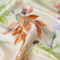 Cream Multicolor Floral Print Premium Pure Silk Satin Fabric, 110 Cms Width, Made in South Korea-D25943