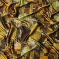 Brown Yellow Geometric Print Premium Pure Silk Satin Fabric, 110 Cms Width, Made in South Korea-D25948