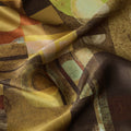 Brown Yellow Geometric Print Premium Pure Silk Satin Fabric, 110 Cms Width, Made in South Korea-D25948