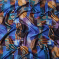 Blue Multicolor Geometric Print Premium Pure Silk Satin Fabric, 110 Cms Width, Made in South Korea-D25947