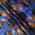 Blue Multicolor Geometric Print Premium Pure Silk Satin Fabric, 110 Cms Width, Made in South Korea-D25947