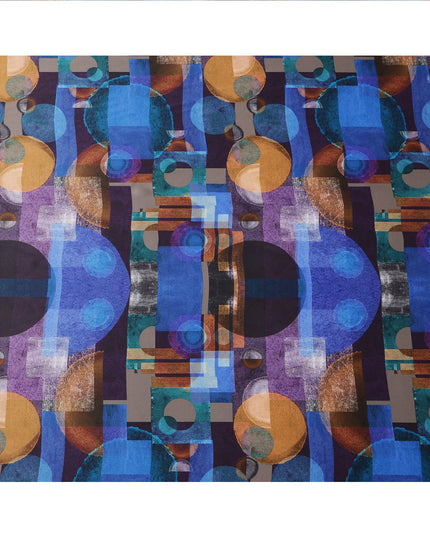 Blue Multicolor Geometric Print Premium Pure Silk Satin Fabric, 110 Cms Width, Made in South Korea-D25947