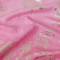 Pink Ombre with Golden Floral Motif Pure Silk Satin Fabric, 140 Cms Width, Made in South Korea-D26002