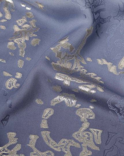 Navy Blue Ombre with Golden Floral Motif Pure Silk Satin Fabric, 140 Cms Width, Made in South Korea-D26003