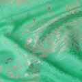 Mint Green with Silver Floral Motif Pure Silk Satin Fabric, 140 Cms Width, Made in South Korea-D26001