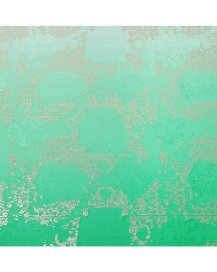 Mint Green with Silver Floral Motif Pure Silk Satin Fabric, 140 Cms Width, Made in South Korea-D26001