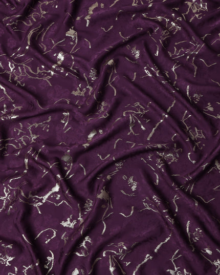 Deep Plum Purple Abstract Lurex Silk Crepe 140cm