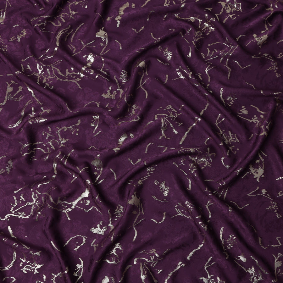 Deep Plum Purple Abstract Lurex Silk Crepe 140cm