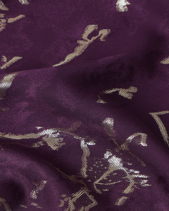 Deep Plum Purple Abstract Lurex Silk Crepe 140cm