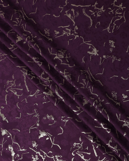 Deep Plum Purple Abstract Lurex Silk Crepe 140cm