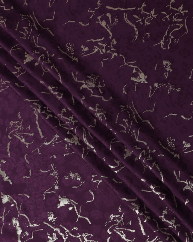 Deep Plum Purple Abstract Lurex Silk Crepe 140cm