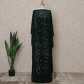 Dark Green Floral Burnout Velvet Makmal Silk Chiffon Somali Dirac Fabric, 3.5 Mtrs Piece, 140 Cms Width, Made in South Korea-D26668