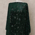 Dark Green Floral Burnout Velvet Makmal Silk Chiffon Somali Dirac Fabric, 3.5 Mtrs Piece, 140 Cms Width, Made in South Korea-D26668