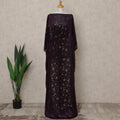 Deep Purple Floral Burnout Velvet Makmal Silk Chiffon Somali Dirac Fabric, 3.5 Mtrs Piece, 140 Cms Width, Made in South Korea-D26671