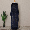 Navy Blue Floral Burnout Velvet Makmal Silk Chiffon Somali Dirac Fabric, 3.5 Mtrs Piece, 140 Cms Width, Made in South Korea-D26669