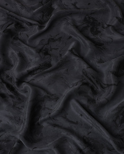 Jet Black Textured Sustainable Cupro Fabric made of Bemberg with Elegant Marble Pattern and Silky Luxe Finish, 140 Cms Width, Made in China-D25897
