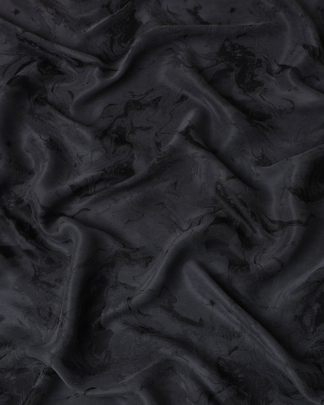 Jet Black Textured Sustainable Cupro Fabric made of Bemberg with Elegant Marble Pattern and Silky Luxe Finish, 140 Cms Width, Made in China-D25897