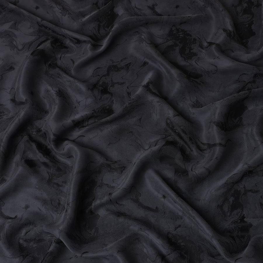 Jet Black Textured Sustainable Cupro Fabric made of Bemberg with Elegant Marble Pattern and Silky Luxe Finish, 140 Cms Width, Made in China-D25897