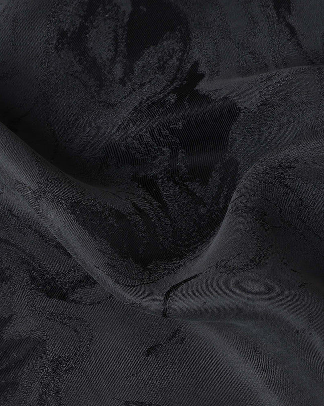 Jet Black Textured Sustainable Cupro Fabric made of Bemberg with Elegant Marble Pattern and Silky Luxe Finish, 140 Cms Width, Made in China-D25897