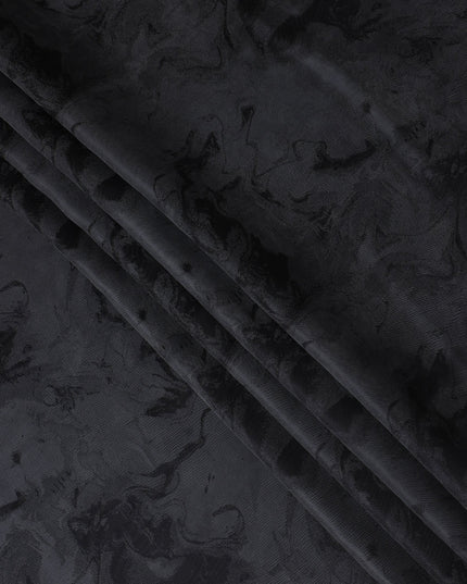 Jet Black Textured Sustainable Cupro Fabric made of Bemberg with Elegant Marble Pattern and Silky Luxe Finish, 140 Cms Width, Made in China-D25897