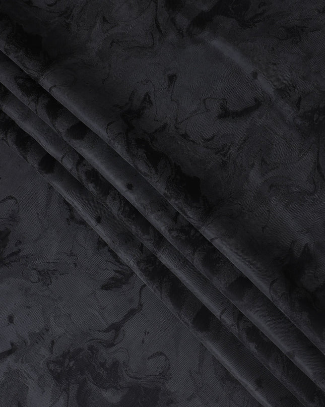 Jet Black Textured Sustainable Cupro Fabric made of Bemberg with Elegant Marble Pattern and Silky Luxe Finish, 140 Cms Width, Made in China-D25897