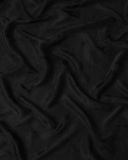 Jet Black Textured Sustainable Cupro Fabric made of Bemberg with Subtle Marble Effect and Silky Finish, 140 Cms Width, Made in China-D25892