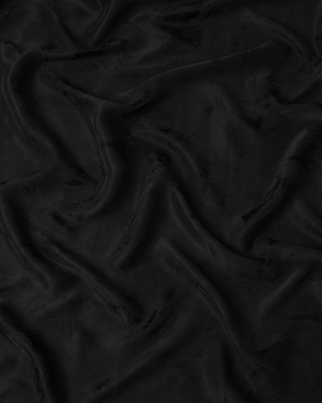 Jet Black Textured Sustainable Cupro Fabric made of Bemberg with Subtle Marble Effect and Silky Finish, 140 Cms Width, Made in China-D25892