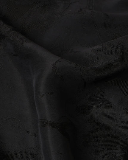 Jet Black Textured Sustainable Cupro Fabric made of Bemberg with Subtle Marble Effect and Silky Finish, 140 Cms Width, Made in China-D25892