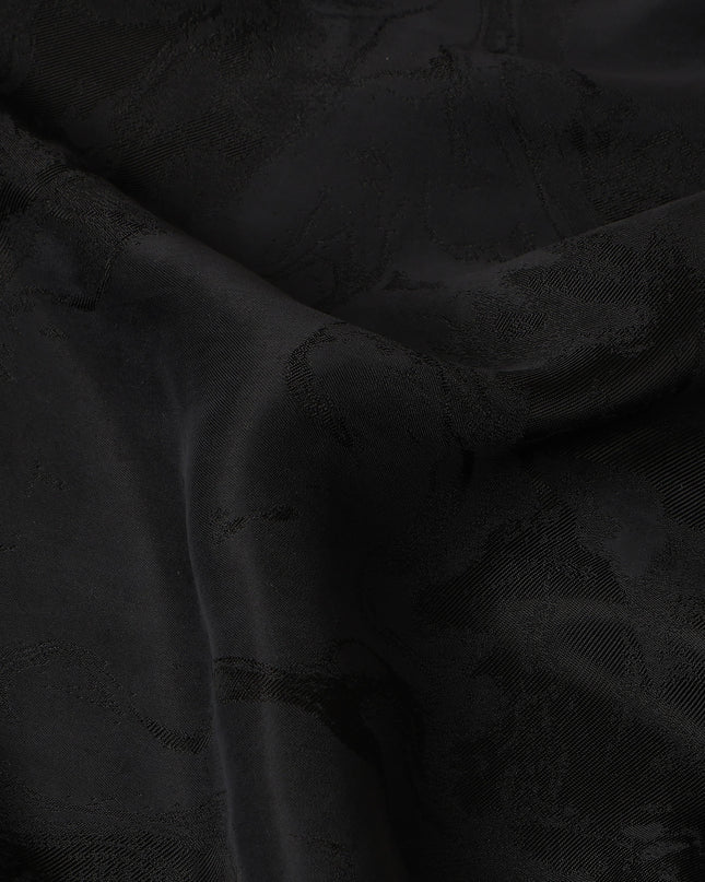Jet Black Textured Sustainable Cupro Fabric made of Bemberg with Subtle Marble Effect and Silky Finish, 140 Cms Width, Made in China-D25892