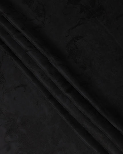 Jet Black Textured Sustainable Cupro Fabric made of Bemberg with Subtle Marble Effect and Silky Finish, 140 Cms Width, Made in China-D25892