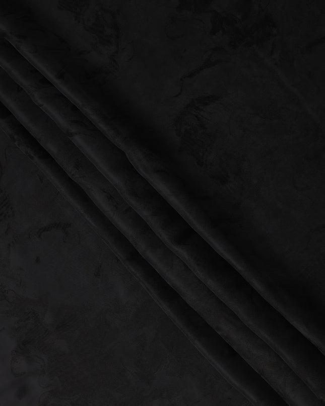 Jet Black Textured Sustainable Cupro Fabric made of Bemberg with Subtle Marble Effect and Silky Finish, 140 Cms Width, Made in China-D25892