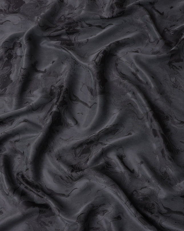 Charcoal Grey Textured Sustainable Cupro Fabric made of Bemberg with Subtle Marble Effect and Silky Sheen, 140 Cms Width, Made in China-D25894