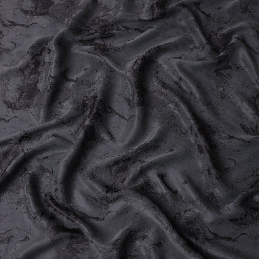 Charcoal Grey Textured Sustainable Cupro Fabric made of Bemberg with Subtle Marble Effect and Silky Sheen, 140 Cms Width, Made in China-D25894