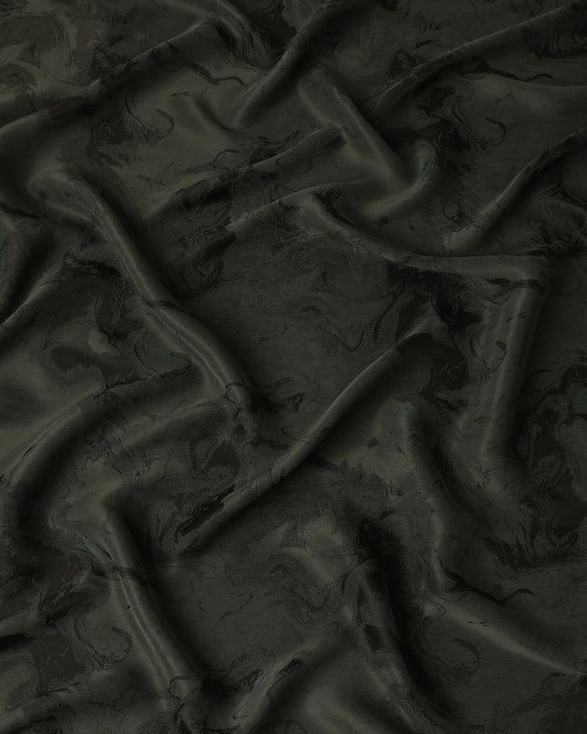 Dark Green Textured Sustainable Cupro Fabric made of Bemberg with Elegant Marble Finish and Soft Silky Touch, 140 Cms Width, Made in China-D25899